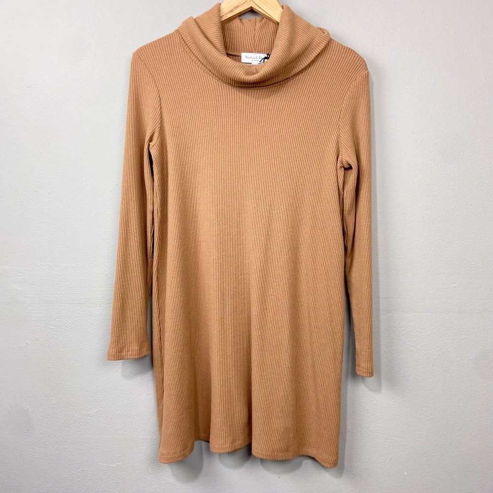 Michael Stars Hallie Sweater Dress Size MP Petite Camel Brown Ribbed Knit Cowl